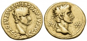 Gaius (Caligula), with Divus Augustus, 37-41. Aureus (Gold, 19 mm, 7.56 g, 12 h), Lugdunum, 37. C CAESAR AVG GERM P M TR POT COS Laureate head of Cali...