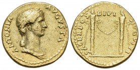 Antonia Minor, Augusta, 37 and 41. Aureus (Gold, 19 mm, 7.68 g, 11 h), struck under her son Claudius, Rome, 41-45. ANTONIA AVGVSTA Draped bust of Anto...