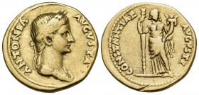 Antonia Minor, Augusta, 37 and 41. Aureus (Gold, 19.5 mm, 7.57 g, 6 h), struck under her son Claudius, Rome, 41-45. ANTONIA AVGVSTA Draped bust of Ant...