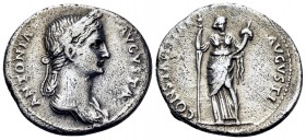 Antonia Minor, Augusta, 37 and 41. Denarius (Silver, 20 mm, 3.52 g, 5 h), struck under her son Claudius, Rome, 41-45. ANTONIA AVGVSTA Draped bust of A...
