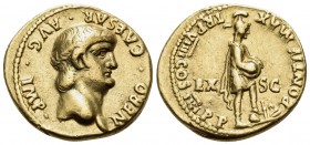 Nero, 54-68. Aureus (Gold, 19 mm, 7.63 g, 6 h), Rome, 62-63. NERO CAESAR AVG IMP Bare head of Nero to right. Rev. PONTIF MAX-TR P VIIII COS IIII P P /...