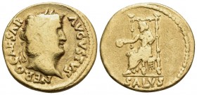 Nero, 54-68. Aureus (Gold, 19 mm, 7.39 g, 5 h), Rome, 65-66. NERO CAESAR AVGVSTVS Laureate head of Nero to right, with slight beard. Rev. SALVS Salus ...