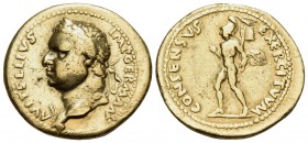 Vitellius, 69. Aureus (Gold, 19.5 mm, 7.41 g, 6 h), Tarraco. A VITELLIVS IMP GERMAN Laureate head of Vitellius to left, globe and palm branch at point...