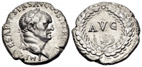 Vespasian, 69-79. Denarius (Silver, 16 mm, 2.93 g, 7 h), Ephesus, 70. IMP CAESAR VESPAS AVG COS II TR P P P Laureate head of Vespasian to right. Rev. ...