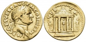 Vespasian, 69-79. Aureus (Gold, 20 mm, 7.08 g, 6 h), Rome, 73. IMP CAES VESP AVG P M COS IIII CEN Laureate head of Vespasian to right. Rev. VES-TA rou...