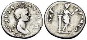 Julia Titi, Augusta, 79-90/1. Denarius (Silver, 20 mm, 3.23 g, 5 h), Rome, 80-81. IVLIA AVGVSTA T AVG F Diademed and draped bust of Julia Titi to righ...