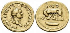 Domitian, as Caesar, 69-81. Aureus (Gold, 20 mm, 6.94 g, 5 h), struck under Vespasian, Rome, 77-78. CAESAR AVG F DOMITIANVS Laureate head of Domitian ...