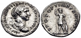 Trajan, 98-117. Denarius (Silver, 19.5 mm, 3.43 g, 7 h), Rome, c. 106-107. IMP TRAIANO AVG GER DAC P M TR P COS V P P Laureate, draped and cuirassed b...