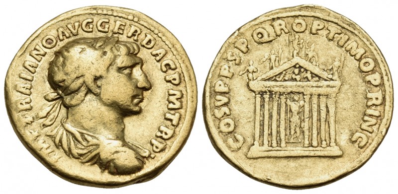 Trajan, 98-117. Aureus (Gold, 19 mm, 7.07 g, 7 h), Rome, 107-108. IMP TRAIANO AV...