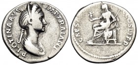 Plotina, Augusta, 105-123. Denarius (Silver, 20 mm, 3.13 g, 7 h), struck under Trajan, Rome, 112-114. PLOTINA AVG IMP TRAIANI Diademed and draped bust...