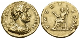 Hadrian, 117-138. Aureus (Gold, 19 mm, 7.25 g, 7 h), Rome, 119-122. IMP CAESAR TRAIAN HADRIANVS AVG Laureate, draped and cuirassed bust of Hadrian to ...
