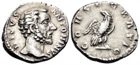 Divus Antoninus Pius, died 161. Denarius (Silver, 18.5 mm, 3.29 g, 12 h), struck under Marcus Aurelius and Lucius Verus, Rome, 161. DIVVS ANTONINVS Ba...