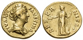 Diva Faustina Senior, died 140/1. Aureus (Gold, 18.5 mm, 7.20 g, 5 h), struck under Antoninus Pius, Rome, circa 146-161. DIVA FAVSTINA Draped bust of ...
