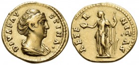 Diva Faustina Senior, died 140/1. Aureus (Gold, 19 mm, 7.18 g, 5 h), struck under Antoninus Pius, Rome, circa 146-161. DIVA FAVSTINA Draped bust of Di...