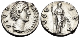 Diva Faustina Senior, died 140/1. Denarius (Silver, 16 mm, 3.44 g, 6 h), struck under her husband Antoninus Pius, Rome, 146-161. DIVA FAVSTINA Draped ...