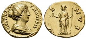 Faustina Junior, Augusta, 147-175. Aureus (Gold, 19 mm, 7.09 g, 6 h), struck under Antoninus Pius, Rome, 147-152. FAVSTINAE AVG PII AVG FIL Draped bus...