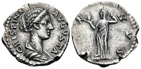 Crispina, Augusta, AD 178-182. Denarius (Silver, 17.5 mm, 2.69 g, 12 h), Rome, 180-182. CRISPINA AVGVSTA Draped bust of Crispina to right, her hair bo...