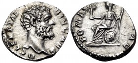 Clodius Albinus, Caesar, 193-195. Denarius (Silver, 17.5 mm, 3.58 g, 7 h), Rome. D CL SEPT ALBIN CAES Bare head of Clodius Albinus to right. Rev. ROMA...