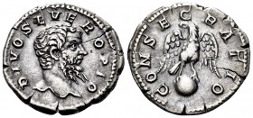 Divus Septimius Severus, died 211. Denarius (Silver, 19 mm, 3.30 g, 6 h), struck posthumously, under Caracalla and Geta, Rome, 211. DIVO SEVERO PIO Ba...