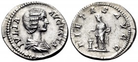 Julia Domna, Augusta, 193-217. Denarius (Silver, 19 mm, 3.00 g, 1 h), struck under Septimius Severus, Rome, c. 200-207. IVLIA AVGVSTA Draped bust of J...
