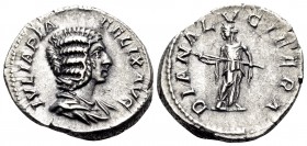 Julia Domna, Augusta, 193-217. Denarius (Silver, 19 mm, 3.63 g, 6 h), struck under Caracalla, Rome, 211-215. IVLIA PIA FELIX AVG Draped bust of Julia ...