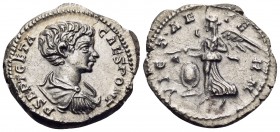 Geta, as Caesar, 198-209. Denarius (Silver, 19 mm, 3.17 g, 11 h), Rome, 200-202. P SEPT GETA CAES PONT Bare-headed, draped and cuirassed bust of Geta ...
