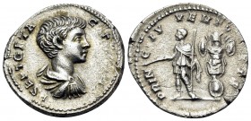 Geta, as Caesar, 198-209. Denarius (Silver, 18 mm, 3.27 g, 5 h), Rome, 200-202. P SEPT GETA CAES PONT Bare-headed, draped and cuirassed bust of Geta t...