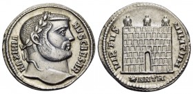 Galerius, as Caesar, 293-305. Argenteus (Silver, 19 mm, 3.33 g, 12 h), Antioch, 9th officina, 297. MAXIMIA-NVS CAESAR Laureate head of Galerius to rig...
