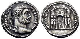 Constantius I, as Caesar, 293-305. Argenteus (Silver, 18 mm, 3.20 g, 6 h), Siscia, c. 294. CONSTANTI-VS CAESAR Laureate head of Constantius to right. ...