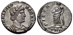 Theodora, second wife of Constantius I, died before 337. Follis (Bronze, 15 mm, 1.89 g, 12 h), Treveri (Trier), 1st officina (P), 337-340. F L MAX THE...