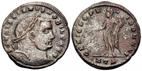 Severus II, as Caesar, 305-306. Follis (Bronze, 27 mm, 8.54 g, 5 h), Heraclea, 1st officina (A), 305-306. FL VAL SEVERVS NOBIL CAES Laureate head of S...