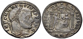Maxentius, 307-312. Follis (Bronze, 26 mm, 5.96 g, 11 h), Aquileia, 3rd officina (Γ), 309-310. IMP MAXENTIVS P F AVG Laureate head of Maxentius to rig...