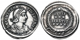 Constantius II, 337-361. Siliqua (Silver, 22 mm, 2.98 g, 6 h), Constantinople, 3rd officina, 351-355. D N CONSTAN-TIVS P F AVG Pearl-diademed draped a...