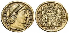 Constantius II, 337-361. Solidus (Gold, 21 mm, 4.41 g, 6 h), Antioch, 8th officina (H), 355-360. D N CONSTANTIVS P F AVG Pearl-diademed head of Consta...