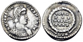 Constantius II, 337-361. Siliqua (Silver, 18 mm, 1.88 g, 6 h), Lugdunum, 360-361. D N CONSTAN-TIVS P F AVG Pearl-diademed, draped and cuirassed bust o...
