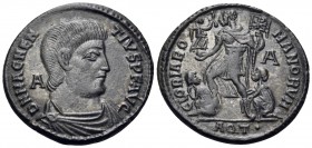 Magnentius, 350-353. Centenionalis (Bronze, 24 mm, 5.19 g, 6 h), Aquileia, 3rd officina (T), 350-351. D N MAGNENTIVS P F AVG Bare-headed, draped and c...