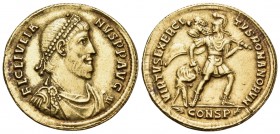 Julian II, 360-363. Solidus (Gold, 21 mm, 4.41 g, 12 h), Constantinople. FL CL IVLIA-NVS P F AVG Pearl-diademed, draped and cuirassed bust of Julian I...