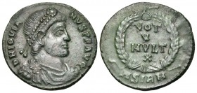 Jovian, 363-364. Centenionalis (Bronze, 19.5 mm, 2.57 g, 11 h), Sirmium. D N IOVIA-NVS P F AVG Pearl diademed, draped, and cuirassed bust right. Rev. ...