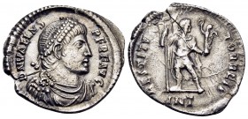 Valens, 364-378. Siliqua (Silver, 19.5 mm, 2.03 g, 5 h), Antioch. D N VALENS PER F AVG Pearl-diademed, draped and cuirassed bust of Valens to right. R...