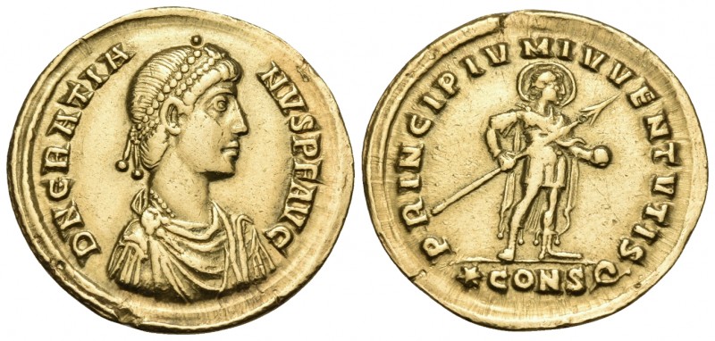 Gratian, 367-383. Solidus (Gold, 22 mm, 4.48 g, 6 h), Constantinople, 367. D N G...