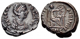 Aelia Flaccilla, Augusta, 379-386/8. Nummus (Bronze, 13 mm, 1.71 g, 12 h), Nicomedia, 5th officina (E), 378-383. AEL FLAC-CILLA AVG Draped bust of Fla...