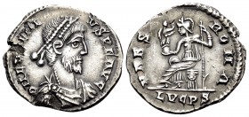 Eugenius, 392-394. Siliqua (Silver, 19 mm, 2.03 g, 12 h), Lugdunum. D N EVGENIVS P F AVG Pearl-diademed, draped and cuirassed bust of Eugenius to righ...