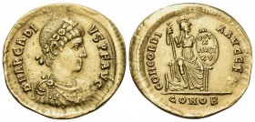 Arcadius, 383-408. Solidus (Gold, 20 mm, 4.44 g, 12 h), Constantinople, I = 10th officina, 388-392. D N ARCADI-VS P F AVG Rosette-diademed, draped and...