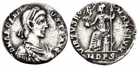 Arcadius, 383-408. Siliqua (Silver, 16 mm, 0.91 g, 6 h), Mediolanum (Milan), 393-402. D N ARCADIVS P F AVG Pearl-diademed, draped and cuirassed bust t...