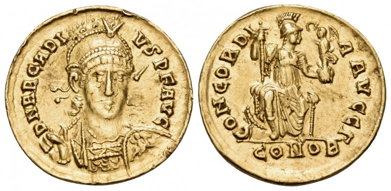 Arcadius, 383-408. Solidus (Gold, 20 mm, 3.90 g, 5 h), Constantinople, Γ = 3rd o...