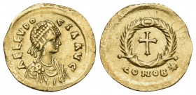 Aelia Eudocia, Augusta, 423-460. Tremissis (Gold, 14 mm, 1.44 g, 11 h), struck under her husband, Theodosius II, Constantinople, 420-450/455. AEL EVDO...