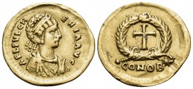 Aelia Pulcheria, Augusta, 414-453. Tremissis (Gold, 15 mm, 1.43 g, 7 h), struck under Theodosius II, Constantinople, c. 430-440. AEL PVLCHERIA AVG Dia...