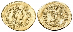 Leo I, 457-474. Tremissis (Gold, 15 mm, 1.47 g, 6 h), Constantinople, c. 462 or 466. D N LEO PERPET AVG Diademed, draped and cuirassed bust of Leo I t...