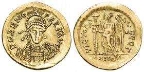 Zeno, second reign, 476-491. Solidus (Gold, 20.5 mm, 4.37 g, 6 h), Constantinople, Γ = 3rd officina, 477-491. D N ZENO PERP AVG Helmeted, diademed and...