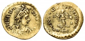 Zeno, second reign, 476-491. Tremissis (Gold, 14.5 mm, 1.52 g, 6 h), Constantinople. D N ZENO PERP AVG Diademed, draped and cuirassed bust of Zeno to ...